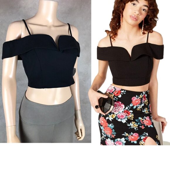 B.DARLIN Black Off The Shoulder Crop Top NEW Size 11/12 - Picture 1 of 7
